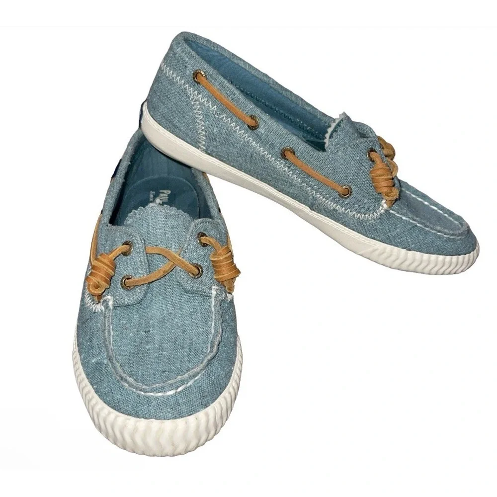 Paul Sperry Chambray Teal Blue Casual Boat Shoes Women's Size 8 M